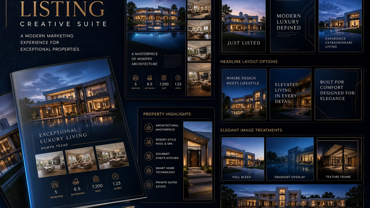 Listing campaign creative with social, print, and property marketing assets